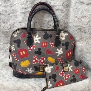 Disney Dooney & Bourke Mickey Mouse Parts Gray Satchel and Wallet Set